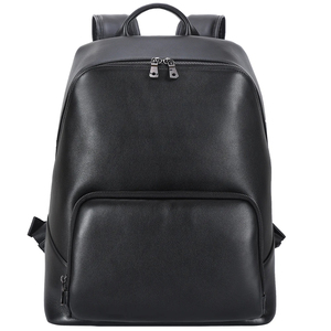 Minimalist Genuine Leather <b>Laptop</b> <b>Backpack</b> With Zipper Closure And Interior Pocket Unisex Softback Design Black - Product Image 3