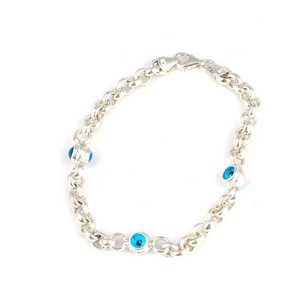 925 Sterling <b>Silver</b> 3-Eyed <b>Bead</b> Bracelet Stylish Trendy Bangles for Wedding Anniversary Party or Gift - Product Image 2