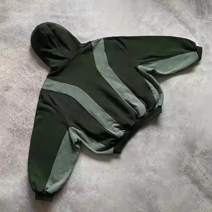 Sudadera con Capucha Extra Grande Unisex de Lujo para Invierno, 100% Algodón, Lavado Ácido, Diseño Desgastado, Bordado 3D, Bloques de Color en Contraste, Forrada - Product Image 2