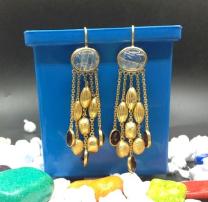 Fancy Gemstone Creative Moonstone Gemstone <b>Garnet</b> Sterling Silver Gold Plated Oval Shape Personality Chain <b>Earrings</b> - Product Image 2