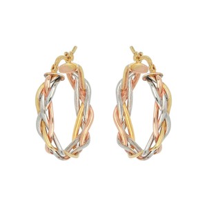 Boucles d'oreilles créoles de haute qualité en gros, trois couleurs, quatre tubes, 20 mm, plaqué or 18 carats sur argent sterling 925 - Product Image 1
