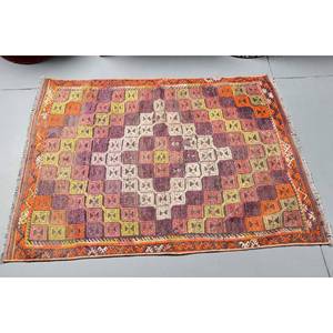 Púrpura naranja Vintage Kilim alfombra turca 3x4ft respetuoso con el medio ambiente lana látex respaldo rectángulo Patchwork comedor alfombra - Product Image 3