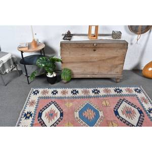 Alfombra de color azul Rosa bohemio turco Vintage, diseño de retazos de área grande de lana de 3,9x6 pies para pasillo, dormitorio, habitación de látex, mesita de noche - Product Image 2