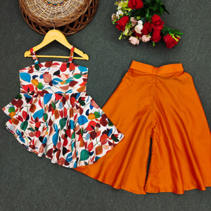 Boutique de mode Shoryam, haut sans manches pour enfants entièrement cousu, imprimé numérique, pantalon palazzo |   Ensemble de fête indo-occidental tendance pour filles - Product Image 1