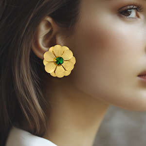 PRAO Anti-Tarnish Daffodil Stud <b>Earrings</b> <b>Handmade</b> Trendy Gold Plated Brass Fashion Jewellery for Women Bulk Collection - Product Image 1
