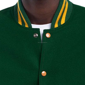 Blouson universitaire unisexe en laine avec manches en cuir, fermeture éclair, style bomber, patchwork respirant, couleurs vives pour équipe - Vente en gros - Product Image 3