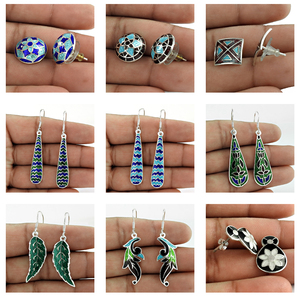 Wholesale New Custom Enamel Women Fashion Stud Earrings 925 Sterling Silver Inlay <b>Handmade</b> <b>Jewelry</b> Wholesaler Manufacturer India - Product Image 3