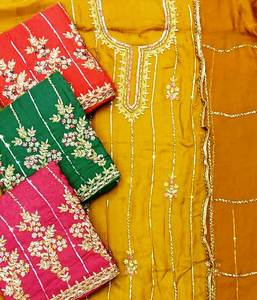 Costumes modernes en soie brodés à la main non cousus pour femmes Style traditionnel indien tendance pour les fêtes - Product Image 1