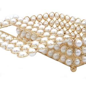 Boîte de rangement pour mouchoirs en tissu moderne, luxueuse, écologique, tendance, en métal doré et perles blanches - Product Image 4
