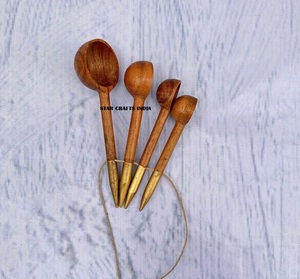 Outils de cuillère à mesurer de cuisine à faible quantité minimale de commande ensemble de cuillères à mesurer pour café sucre épices bois de hêtre naturel SCI présente la mesure - Product Image 5