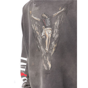 Sudadera con capucha desgastada con lavado ácido personalizada para hombre, ropa de calle Vintage, dobladillo crudo estampado, talla XS, nuevo forro polar de invierno - Product Image 5