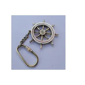 Custom Logo Key Chain Brass Metal Polished Finishing Key Holder Ship Wheel Design Key Ring Fine Quality Used Material