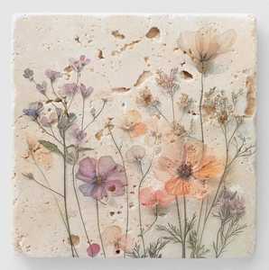 Boho Marble Coaster Wildflower Design Handmade Spring Home Decor - Product Image 3