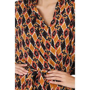 Women's Silk Sari Kimono Cami <b>Set</b> Brown Black Geometric Robe One Size Swimsuit Cover Ups - Product Image 5
