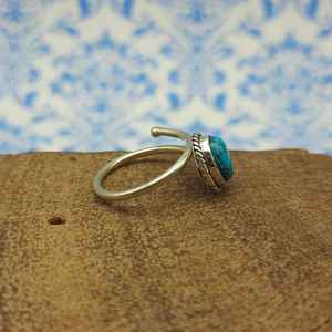 Gorgeous Turquoise Gemstone Ring 925 Sterling <b>Silver</b> Bezel Setting Lightweight Hammered <b>Band</b> Bohemian Oval Cut Jewelry <b>Weddings</b> - Product Image 2