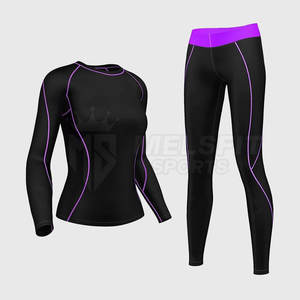Combinaison de compression pour femmes de haute qualité, légère, en spandex/polyester, manches longues, séchage rapide, respirante, pour les entraînements - Product Image 1