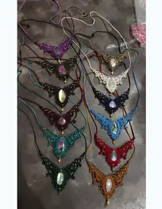 Laatste Dame Mode Ovale Vorm Jaspis Macrame Ketting Top Kwaliteit Multi Color Draad Touw Met Bohe Stijl Macrame Ketting