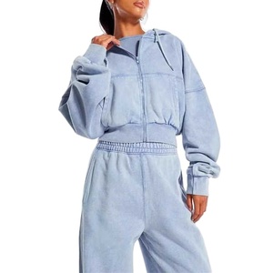 Survêtement personnalisé de haute qualité Vintage en détresse à manches longues recadrée et pantalons de survêtement lavé à l'acide survêtements femmes survêtement 2026 - Product Image 2