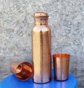 Drinkware Customized 1000ml Pure Copper <b>Water</b> <b>Bottle</b> With <b>Glass</b> With Hammer Design for Gym Outdoor Activity Handmade - Product Image 1