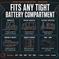 Baterai Lithium Bentuk Kustom T L Tidak Beraturan 12V 24V 48V 72V 96V OEM ODM BMS 2 Roda 3 Roda