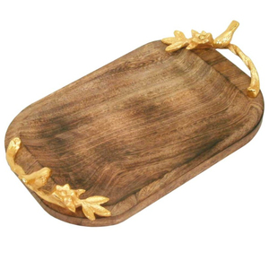 Plateau de service classique en bois d'acacia avec poignées décoratives en étain, plateau en écorce d'arbre naturel pour la maison et la vaisselle de restaurant - Product Image 4