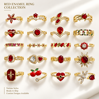 Bagues ajustables pour femmes, mode, romantiques, avec CZ rouge rose, motif cerise et rose, bijoux de fête, vente en gros