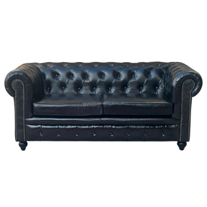 2 Seater Charcoal Black Leather Sofa | Tufted Chesterfield Couch with Rolled Arms for Living Room, Office & Lounge Decor USA - Product Image 3