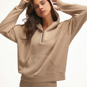 Vente en gros ODM/OEM de puls pour hommes et femmes Sweats à capuche demi-fermeture éclair avec impression personnalisée logo sur le devant tissu tricoté doublé en coton saison d'automne - Product Image 1