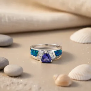 Bague de fiançailles vintage en argent 925 pour femme Art Palace, saphir taille poire, sertie à griffes, bijoux fins - Product Image 3