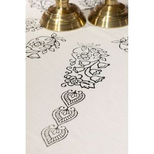 Modern Geometric Pattern Artisan Hand Printed Cotton Linen Rectangular <b>Dining</b> <b>Table</b> <b>Cover</b> 160x200cm Washable for Home Use - Product Image 5