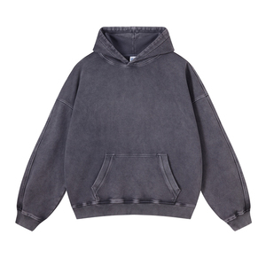Pull à capuche vintage délavé à l'acide pour hommes hiver coton-polyester brodé motif solide coupe ample - Product Image 6