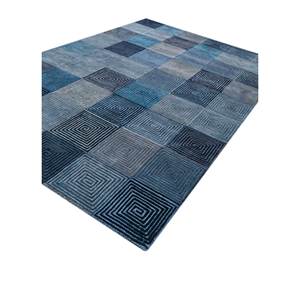 Blue Hand Tufted Wool Viscose <b>Rug</b> Geometric <b>Boho</b> Style for Home Entryway Rectangle 9x12 TNQ-50012 Pathways for Living Hallway - Product Image 2