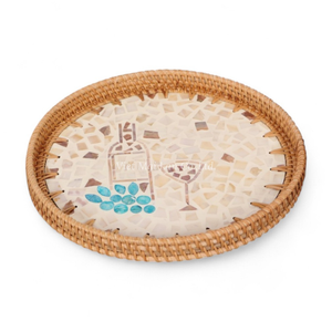 Plateau en nacre de qualité supérieure avec rotin, approvisionnement en vrac, vaisselle en gros pour hôtels, restaurants, traiteurs - Product Image 1