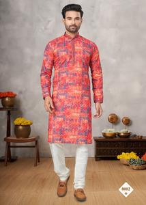 Conjunto de Kurt con estampado digital de ropa india y pakistaní de algodón pesado para hombre con Secuencia de Lakhnowi con seda artística de trabajo Pintex - Product Image 6