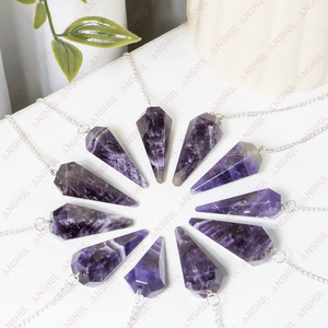 Péndulos Generadores de Energía Aura de Cuarzo Amatista Tallado con Piedras Preciosas Feng Shui Temática de Ángel, los Más Vendidos al Mejor Precio - Product Image 1