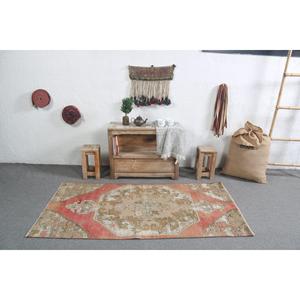 Tapis vintage 3,1x6,1 pieds, tapis turc d'appoint, tapis en laine abstrait rouge-brun - Product Image 3