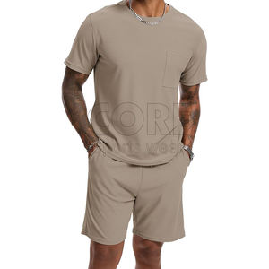 2025 vente en gros hommes T-Shirt Shorts décontracté Shorts 2 pièces ensembles de vêtements d'extérieur respirant couleur unie Shorts ensembles - Product Image 6