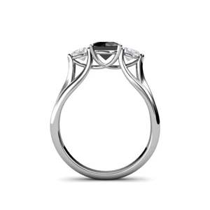 Round Cut Three Stone Black And White Diamond Engagement Ring For Women - Product Image 3