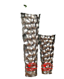 Vaisselle de qualité supérieure Vase à fleurs Hôtel Ware Usage Aluminium Coulé Personnalisé Argent Fini Ensemble de 2 Vase à fleurs abstrait Hallow - Product Image 1