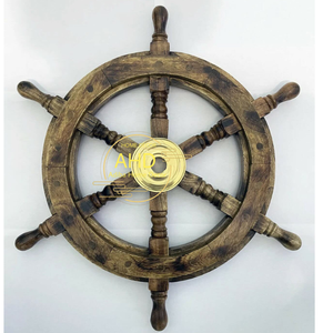 Direction antique nautique de décoration de mur de roue de bateau de concepteur en bois fait main - Product Image 1