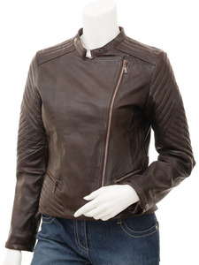 Real <b>Sheepskin</b> Women's Leather <b>Jacket</b> with Puffer Padding Stand Collar Breathable and Knitted Processing - Product Image 5