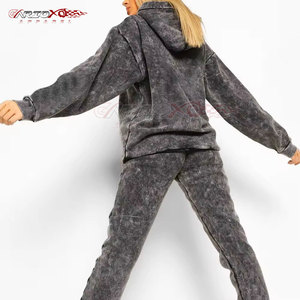 Ensemble de survêtements délavés à l'acide pour femmes avec texture élégante et pantalon ample Pullover Hoodie Women Acid Wash Tracksuit - Product Image 2