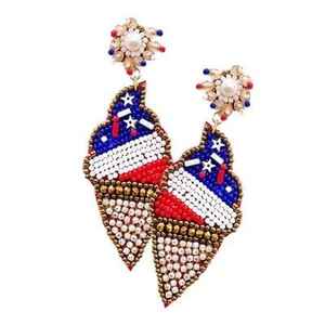 Boucles d'oreilles américaines faites à la main avec perles Boucles d'oreilles de luxe USA Beer Design Broderie Boucles d'oreilles Trendy New Latest Looking Luxury - Product Image 2