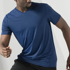 Camiseta de manga corta con cuello en V de estilo suave para hombre, camiseta ajustada elástica de manga corta para hombre, camiseta elástica Qucik Dry para hombre - Product Image 4