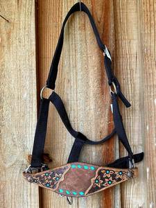 Nouveau style : Licol en cuir peint à la main avec motif tournesol, bride en corde pour cheval avec bords de bride noués en cuir brut - Product Image 2