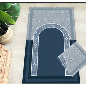 Tapis de prière islamique bleu : élégante décoration musulmane pour la maison, tapis imprimé, tapis fin non tissé - Product Image 3