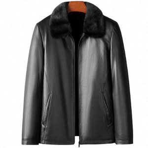 Abrigo de cuero de lona de calidad superior Chaqueta de gamuza con solapa regular para hombre Logotipo frontal con forro de satén Invierno informal - Product Image 1