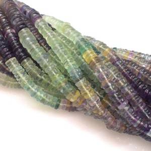 Perles de pierres précieuses multi fluorite véritables Perles rondelles de forme ronde Perles de pierres précieuses de guérison de qualité supérieure Collier multi fluorite - Product Image 3