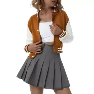 Veste de baseball pour femme avec logo personnalisé, veste universitaire courte, broderie en chenille de haute qualité, patchs - Product Image 4