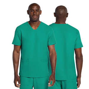 Uniformes de hospital elásticos de poliéster cómodos y elegantes uniformes médicos grises para hombre con conjunto de camisa y pantalón de encaje - Product Image 2